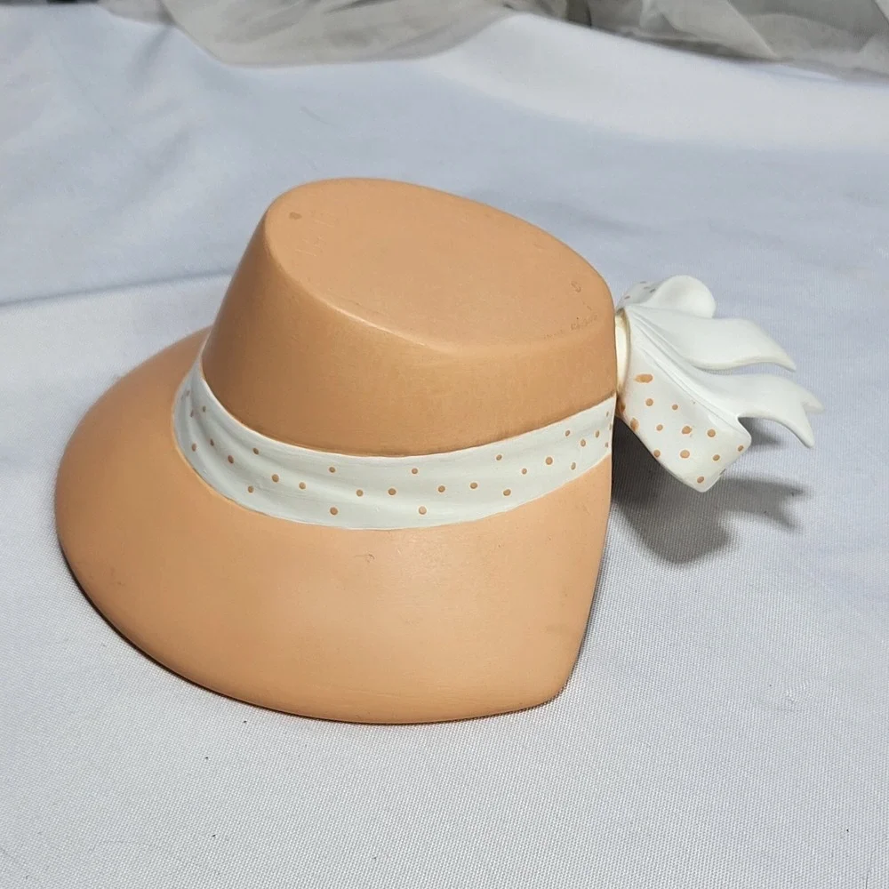 Handmade Pocket Planter Vase Prairie Bonnet Ribbon Hat Ceramic Pottery Home Deco